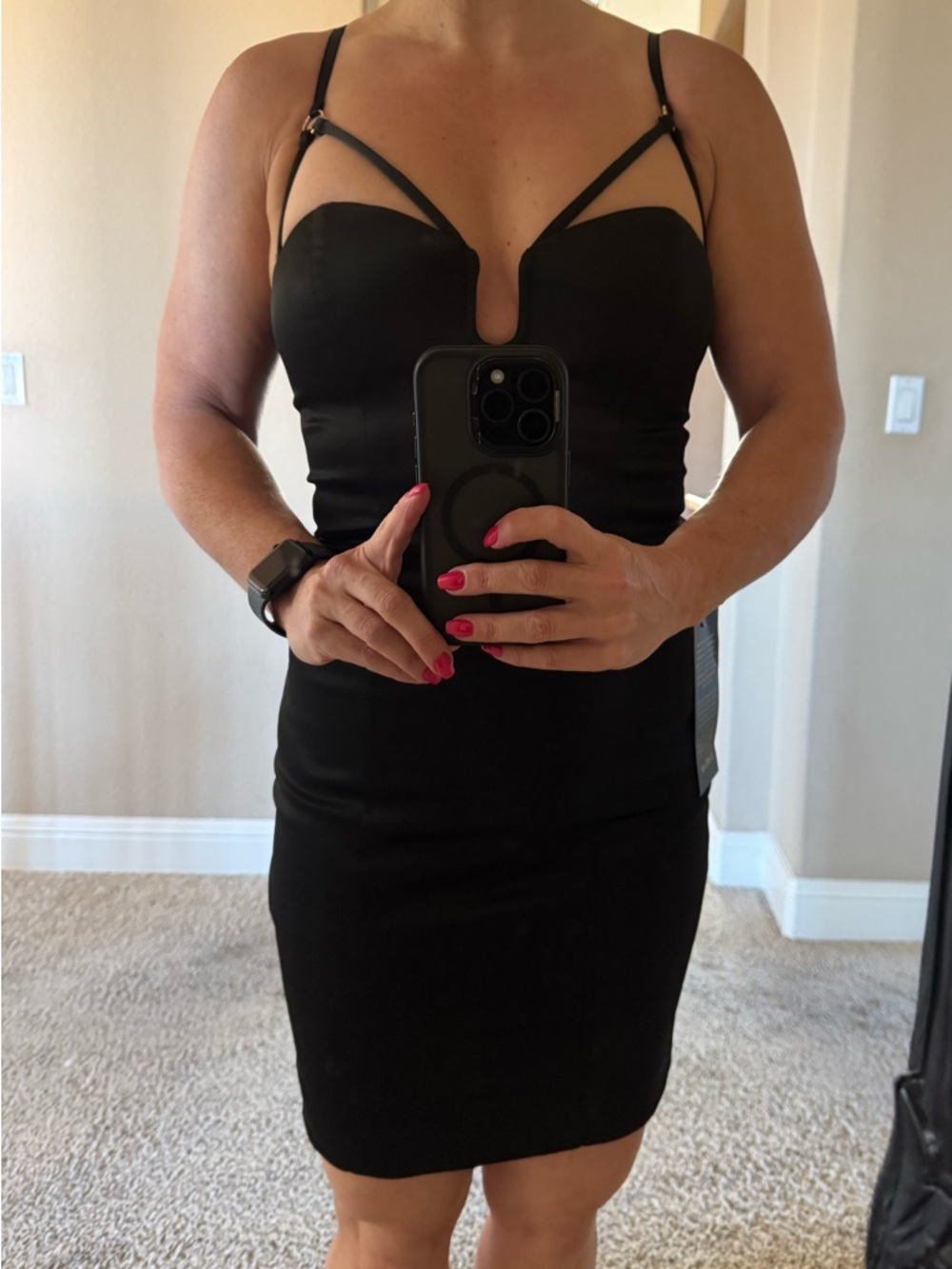 bebe Black Strappy V-Neck Mini Dress